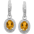 14k Gold Citrine 1/6ct Diamond Dangle Earrings