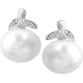 14k Gold Freshwater Pearl Diamond Stud Earrings