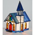 Tiffany-style Mountain Church Accent Lamp