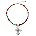 Sterling Silver Cross with Multi-Stone Necklace