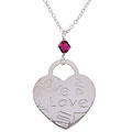 Sterling Silver Heart Necklace with Red Crystal
