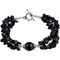 Tumbled Black Agate and Silver Bracelet