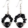 Tumbled Black Agate and Silver Dangle Earrings