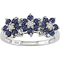 10k White Gold Blue and White Sapphire Flower Ring
