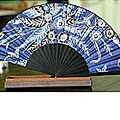 'Deep Blue Blossom' Silk Batik Fan (Indonesia)