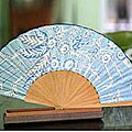 'Sky Blue Blossom' Silk Batik Fan (Indonesia)