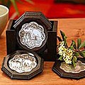 Set of 6 'Call of Thailande Wild' Nickel and Wood Coasters (Thailand)