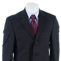 Andrew Fezza Men's Black Pinstriped 3-Button Suit