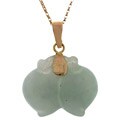 14k Gold Natural Green Jade Double Peach Necklace