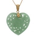 14k Yellow Gold Carved Green Jade Heart Necklace