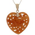 14k Yellow Gold Carved Red Jade Heart Necklace