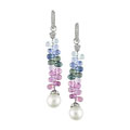 14k Gold South Sea Pearl Multi Sapphires Earrings (10-11mm)