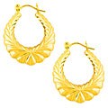 14k Yellow Gold Bloomy Oblong Hoop Earrings