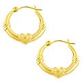14k Yellow Gold Guarded Heart Hoop Earrings