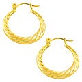14k Yellow Gold Round Twirl Hoop Earrings