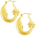 14k Yellow Gold Bonded Moon and Star Hoop Earrings