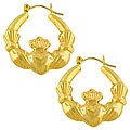 14k Yellow Gold Claddagh Hoop Earrings