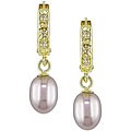 14k Yellow Gold Pink Rice Pearl Hoop Earrings