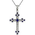 10k White Gold Diamond Sapphire Cross Necklace