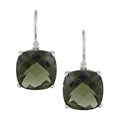 14k White Gold Square Smokey Quartz Hook Earrings