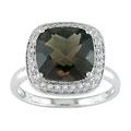 14k White Gold Smokey Quartz 1/10ct Diamond Ring