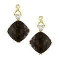 14k Yellow Gold Square Smokey Quartz Earrings