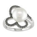 14k Freshwater Pearl and 1/5ct TDW Black Diamond Ring
