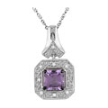 14k White Gold Square Amethyst Diamond Pendant