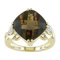 14k Yellow Gold Checkerboard Smokey Quartz Ring