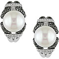 Cultured FW Pearl 1ct TDW Black Diamond Earrings