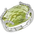14k White Gold Checkerboard Lemon Quartz Ring