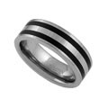 Tungsten Comfort Band Ring with Double Ceramic Inlay