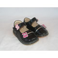 Squeakies Toddler Black & Pink Flower Mary Jane's