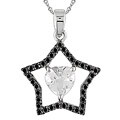 14k White Gold Star and 1/4ct TDW Diamond Necklace