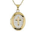 10k Crystal Cross Locket w/ Chain