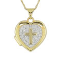 10k Yellow Gold Crystal Cross Locket Necklace