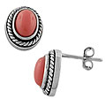 Sterling Silver Pink Coral Oblong Earrings