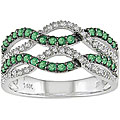 14k White Gold 1/8ct TDW Diamond Emerald Ring