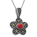 Sterling Silver Pink Coral Floral Necklace