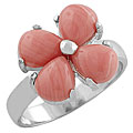 Sterling Silver Pink Coral Clover Ring