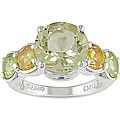 Silver Lemon Quartz Citrine Peridot Ring