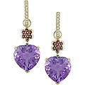 14k Gold Amethyst Heart 1/ 10ct Diamond Earrings
