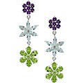 Silver Multi Gemstone 3 Flower Earrings