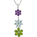 Silver Multi Gemstone 3 Flower Necklace