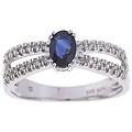 14k White Gold Oval Blue Sapphire/ Diamond 2-row Ring