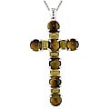 Silver Citrine and Tiger's Eye Cross Necklace