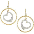 10k Gold White Crystal Circle Heart Earrings