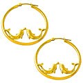 14k Yellow Gold Kissing Dolphins Hoop Earrings