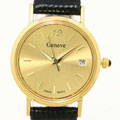 Geneve 14k Gold Women's Leather Strap Watch
