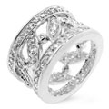 Silvertone Pave Cubic Zirconia Leaf Eternity Band